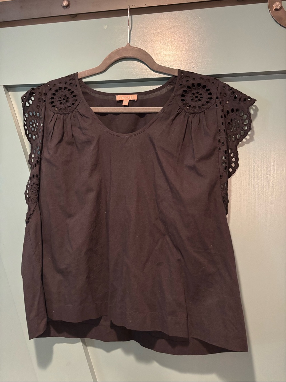Lilla P Navy Eyelet Sleeve Cotton Top